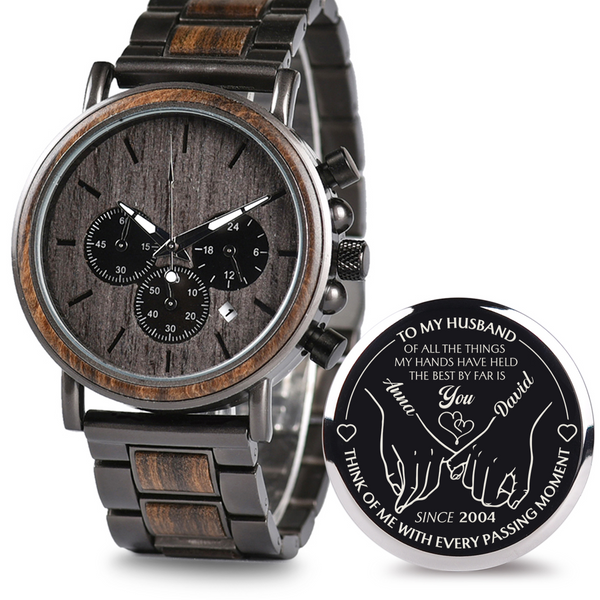 To My Husband Holding Hands - Personalized Engraved Wooden Watches GQ026